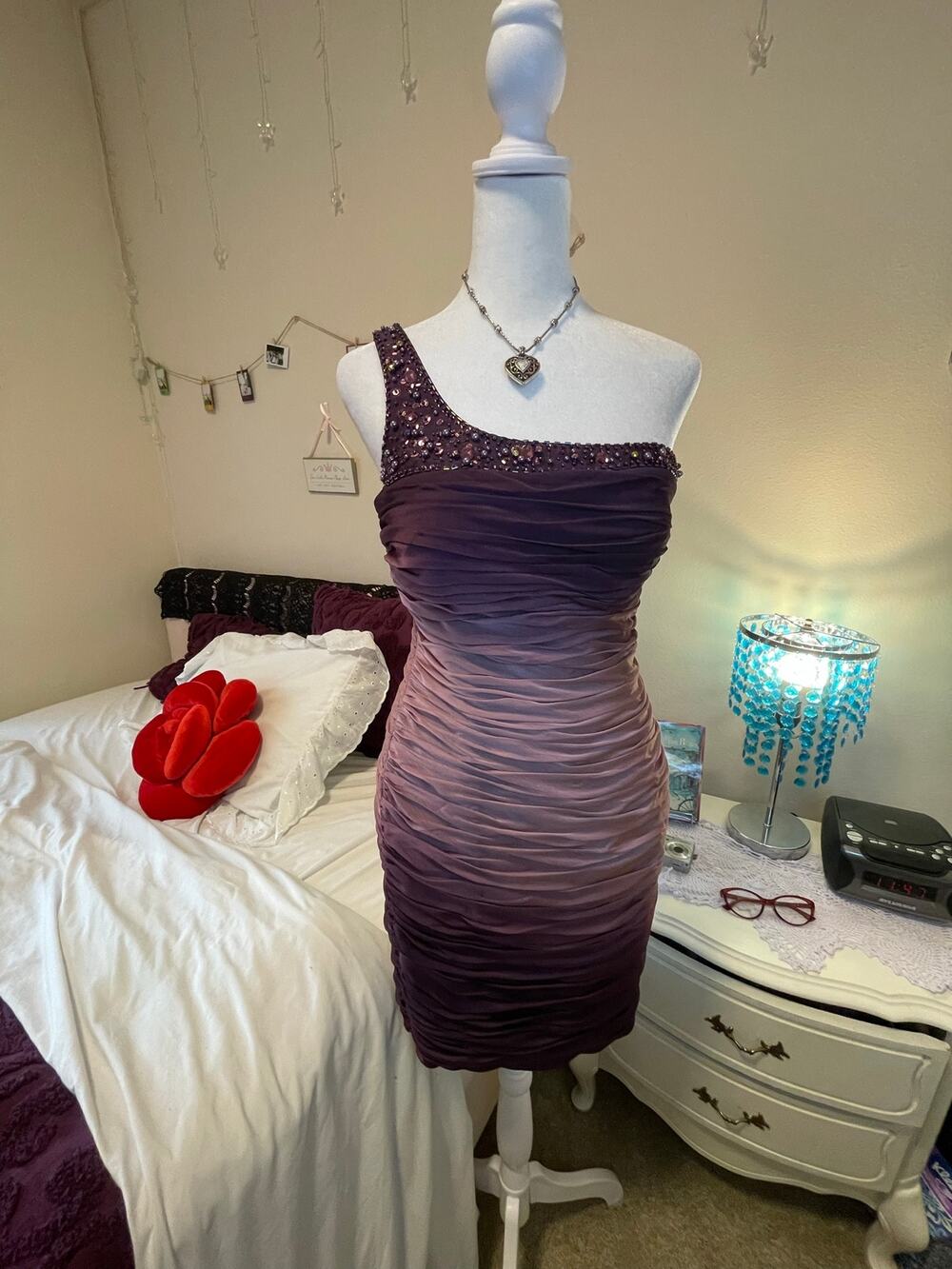 one shoulder adrianna papell beaded a rouched dress